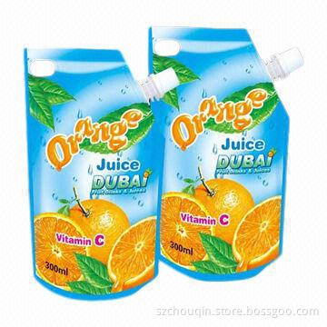 Stand Up Liquid Packaging Bags with Spout for Juice/Beverage/Cosmetics, 100mm Thickness